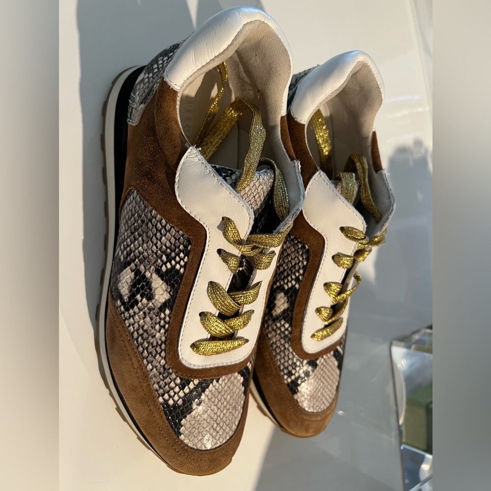 Stylish Snakeskin Sneakers with Gold Accents
